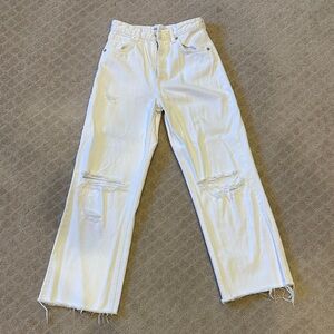Zara Wide leg distressed White Denim Jeans